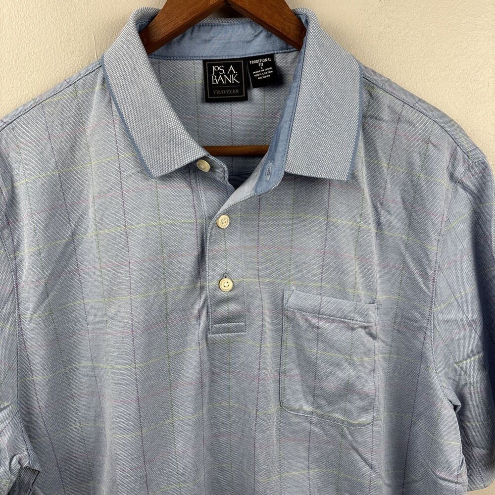 Jos. A. Bank Polo Shirt Mens Large Blue Traveler Traditional Short Sleeve